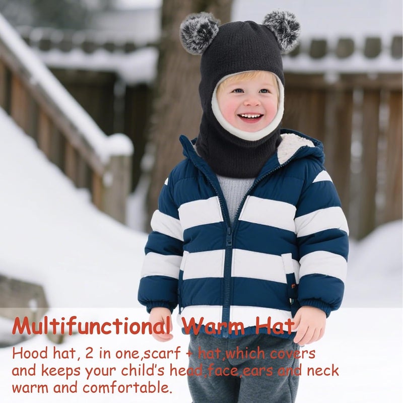 DRESHOW BQUBO Kids Winter Hat Scarf Boys Girls Knit Earflap Beanie Double Thicken Lining Windproof Ski Cap for Toddler Kids 2-5 Years - Image 2
